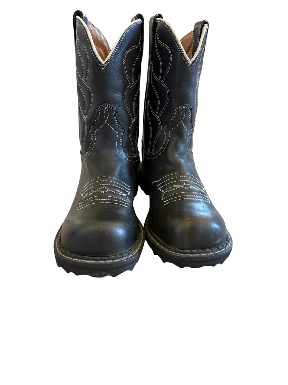VINTAGE JOHN FLUEVOG F SHOE COWBOY BLACK LEATHER FLAME BOOT 8.5 WESTERN - Picture 2 of 11